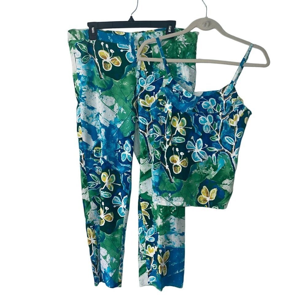 Jams World Vintage Tank And Pants Set Size XS Blue Hawaiian Crackle Print